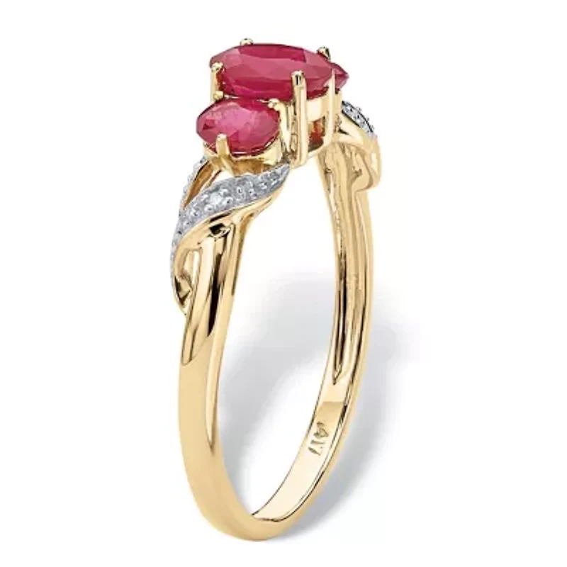 1 TCW Oval-Cut Ruby and Diamond Accent Three Stone Ring 10k Gold