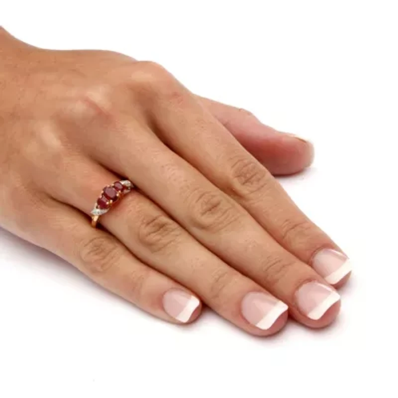 1 TCW Oval-Cut Ruby and Diamond Accent Three Stone Ring 10k Gold