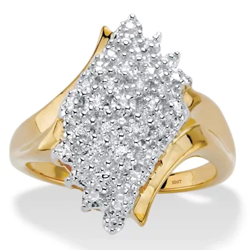 1/8 Cttw. Round Diamond Solid 10k Yellow Gold Diagonal Wave Cluster Ring