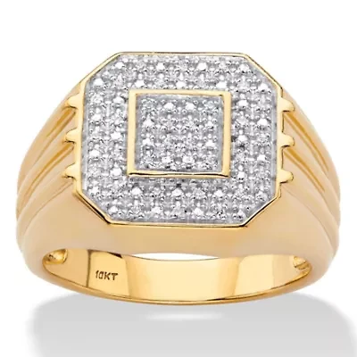 Men's 1/10 Cttw. Round Solid 10k Yellow Gold Diamond Ribbed Octagon Ring