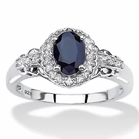 1.12 Cttw. Genuine Blue Sapphire and White Topaz Sterling Silver Halo Ring