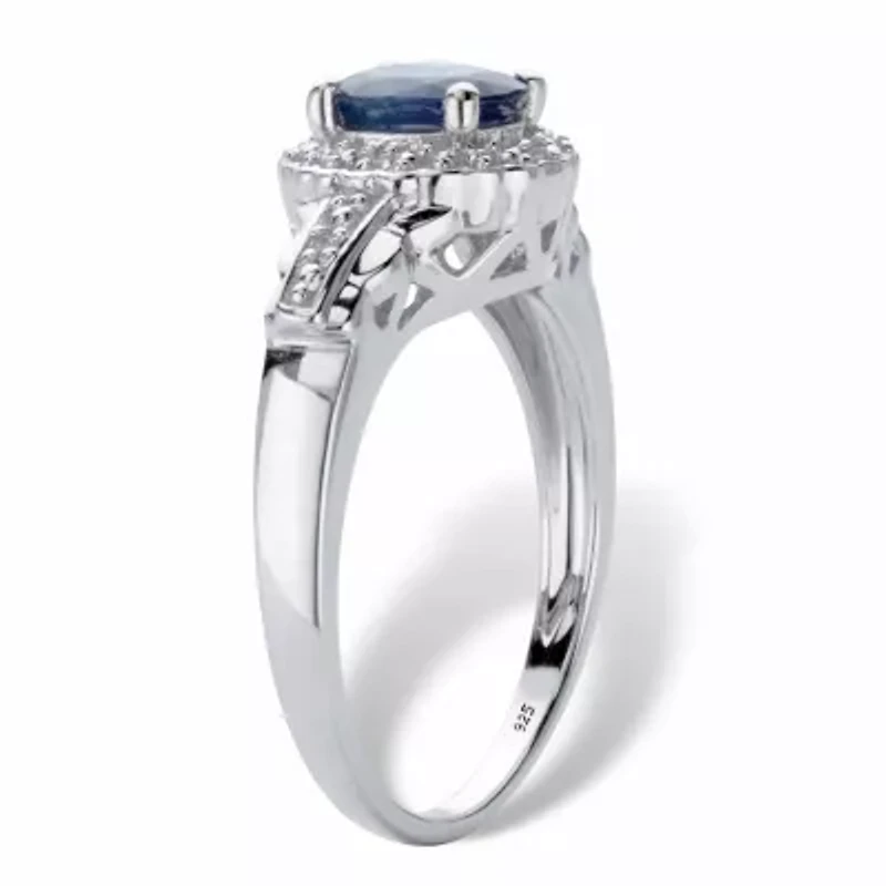 1.12 Cttw. Genuine Blue Sapphire and White Topaz Sterling Silver Halo Ring