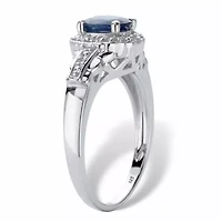 1.12 Cttw. Genuine Blue Sapphire and White Topaz Sterling Silver Halo Ring