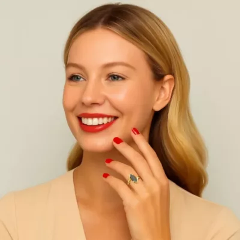 18k Gold Plated Genuine Onyx Ring