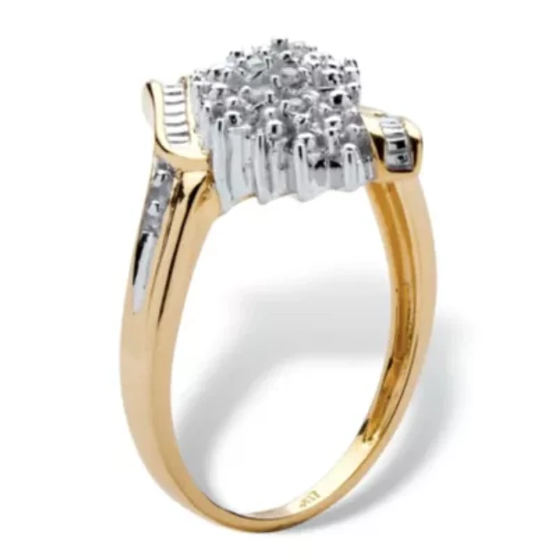 Diamond Accent Cluster Bypass Ring Solid 10k Gold