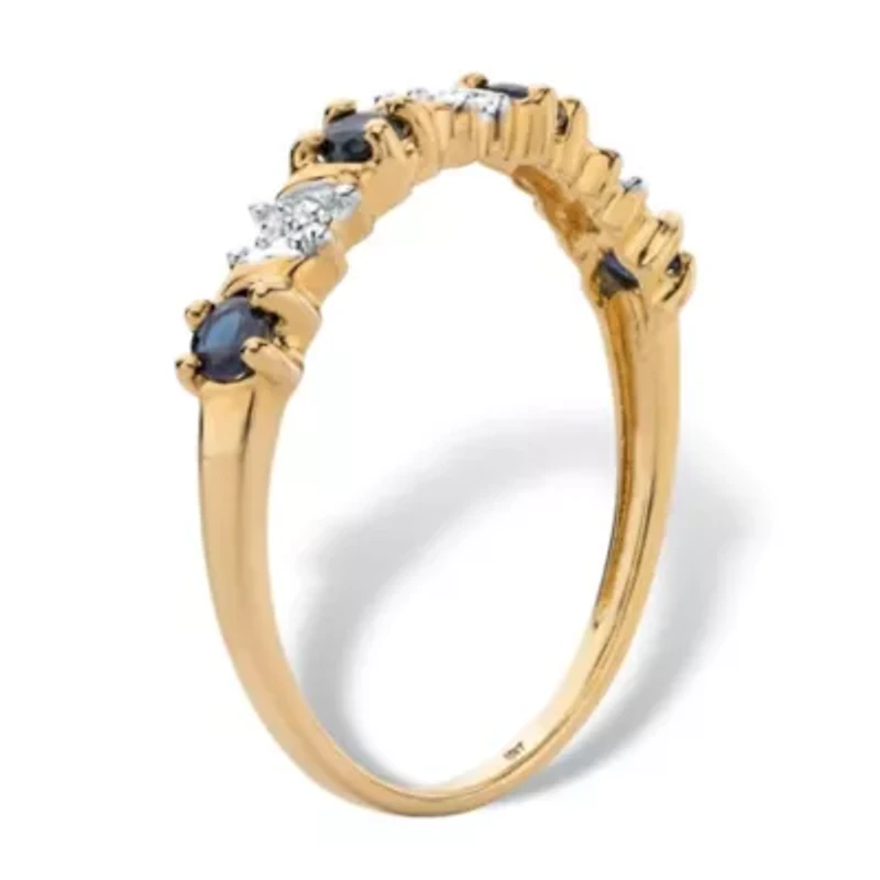 .32 Cttw. Round Genuine Sapphire Diamond Accent Solid 10k Yellow Gold Ring