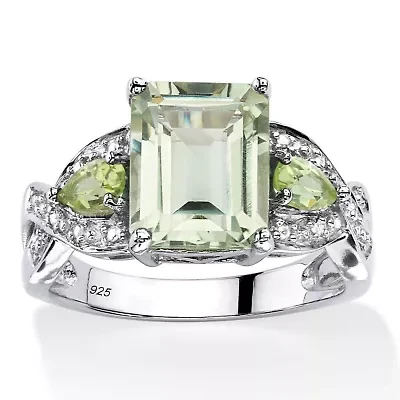 3.40 TCW Genuine Green Amethyst Ring Platinum-plated Sterling Silver