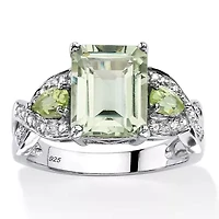 3.40 TCW Genuine Green Amethyst Ring Platinum-plated Sterling Silver