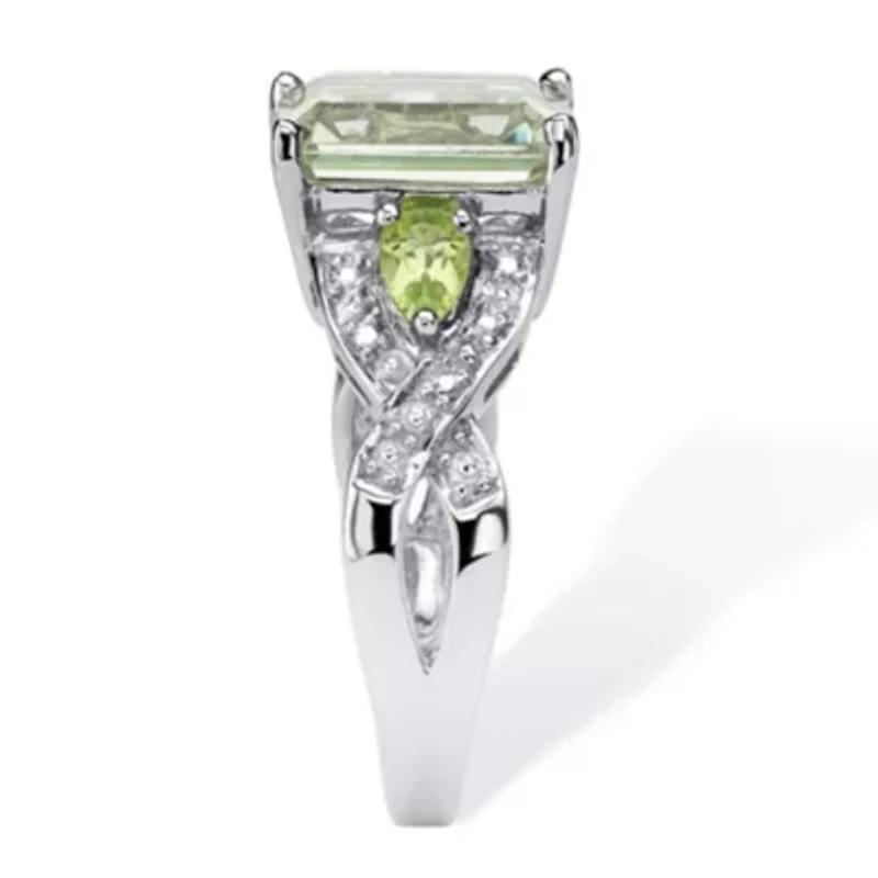 3.40 TCW Genuine Green Amethyst Ring Platinum-plated Sterling Silver