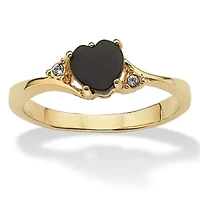Heart-Shaped Genuine Onyx and Crystal Accent Yellow Gold-Plated Ring