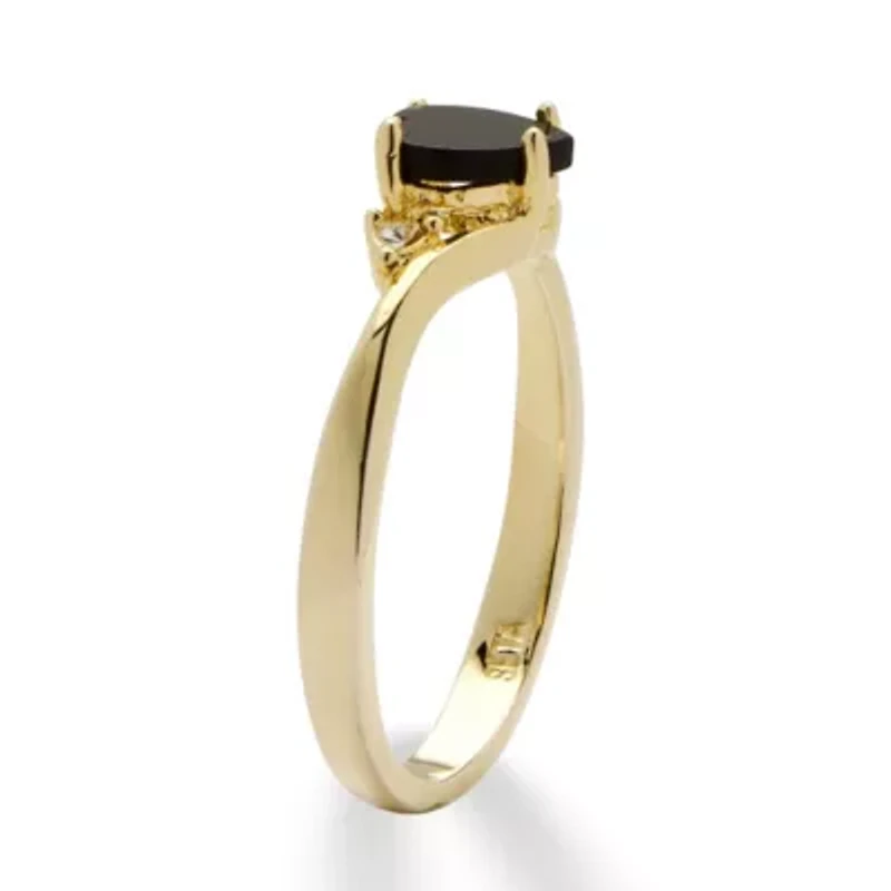 Heart-Shaped Genuine Onyx and Crystal Accent Yellow Gold-Plated Ring