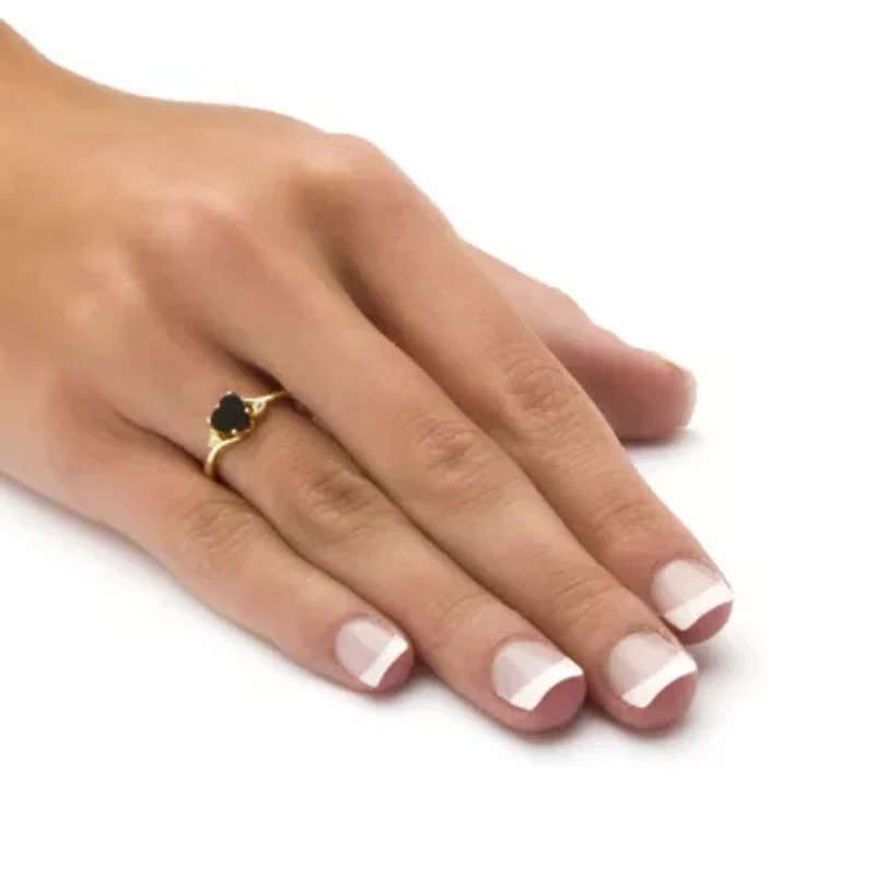 Heart-Shaped Genuine Onyx and Crystal Accent Yellow Gold-Plated Ring