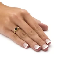 Heart-Shaped Genuine Onyx and Crystal Accent Yellow Gold-Plated Ring