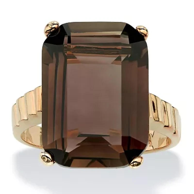 10.75 TCW Genuine Smoky Quartz Gold-Plated Step-Top Ring