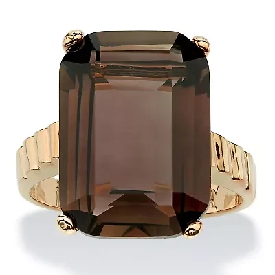 10.75 TCW Genuine Smoky Quartz Gold-Plated Step-Top Ring