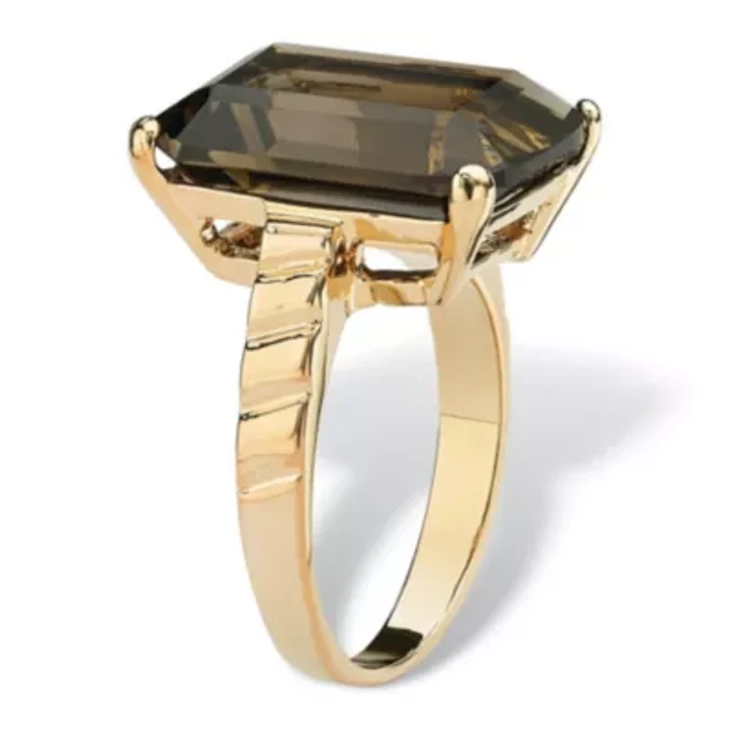 10.75 TCW Genuine Smoky Quartz Gold-Plated Step-Top Ring