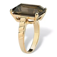 10.75 TCW Genuine Smoky Quartz Gold-Plated Step-Top Ring