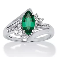 Lab Created 1.52 TCW Marquise-Cut Emerald Ring Platinum-plated Sterling Silver