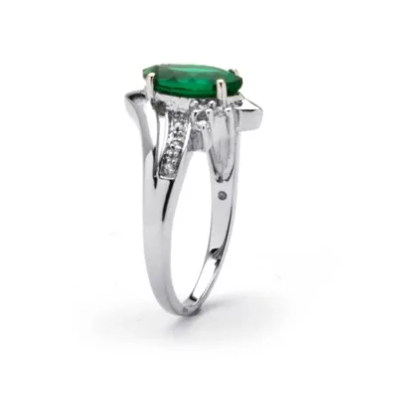 Lab Created 1.52 TCW Marquise-Cut Emerald Ring Platinum-plated Sterling Silver