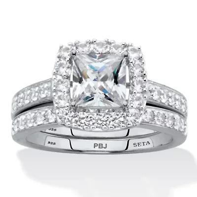 Lab Created 2.60 Cttw Platinum-plated Silver White Sapphire Engagement Ring Set