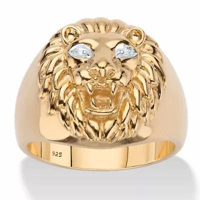 Men's Round Diamond Accent 18k Gold-plated Sterling Silver Lion Head Ring