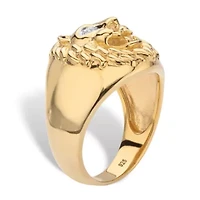 Men's Round Diamond Accent 18k Gold-plated Sterling Silver Lion Head Ring