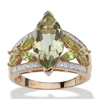 4.83 TCW Genuine Green Amethyst and Diamond Ring Gold-Plated .925 Silver