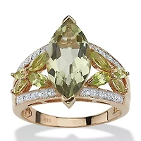 4.83 TCW Genuine Green Amethyst and Diamond Ring Gold-Plated .925 Silver