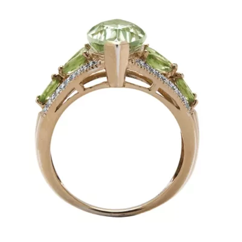 4.83 TCW Genuine Green Amethyst and Diamond Ring Gold-Plated .925 Silver