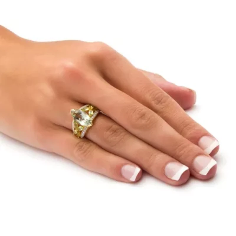 4.83 TCW Genuine Green Amethyst and Diamond Ring Gold-Plated .925 Silver