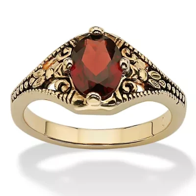 1.40 Cttw. Genuine Garnet Vintage Style Ring Gold-Plated