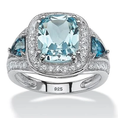 5.13 TCW London Blue Topaz and CZ Halo Ring Platinum-plated Sterling Silver