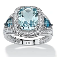 5.13 TCW London Blue Topaz and CZ Halo Ring Platinum-plated Sterling Silver