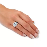 5.13 TCW London Blue Topaz and CZ Halo Ring Platinum-plated Sterling Silver