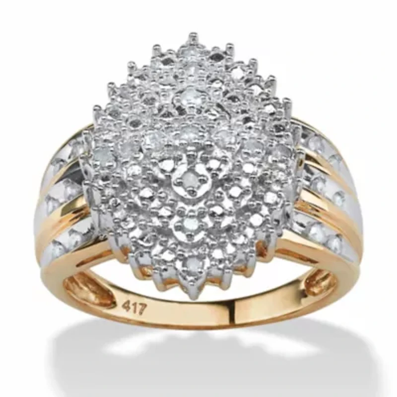 1/3 TCW Round Diamond Marquise-Shaped Cluster Ring Solid 10k Yellow Gold