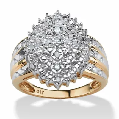1/3 TCW Round Diamond Marquise-Shaped Cluster Ring Solid 10k Yellow Gold