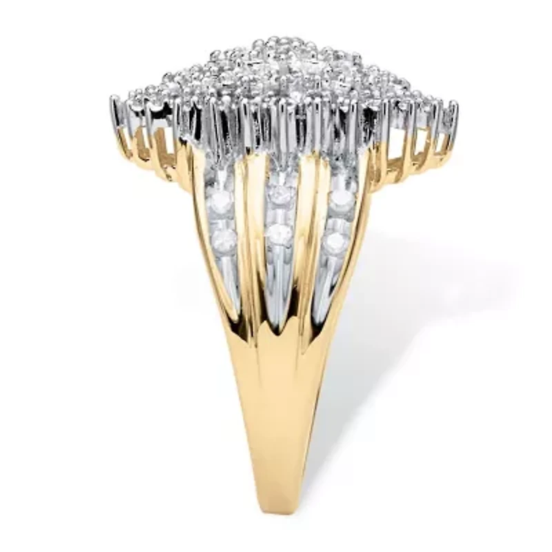 1/3 TCW Round Diamond Marquise-Shaped Cluster Ring Solid 10k Yellow Gold