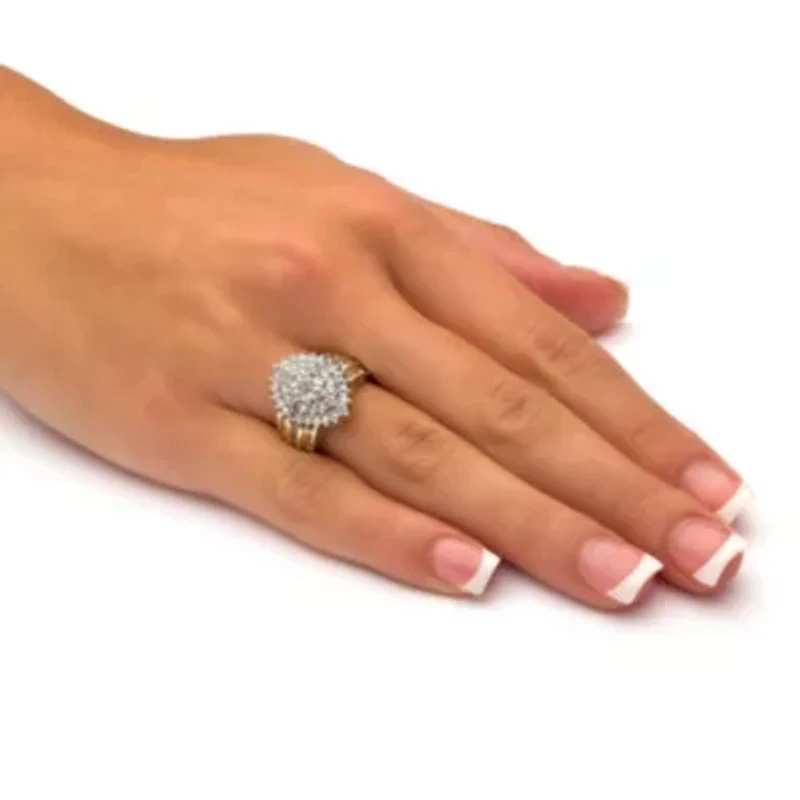 1/3 TCW Round Diamond Marquise-Shaped Cluster Ring Solid 10k Yellow Gold