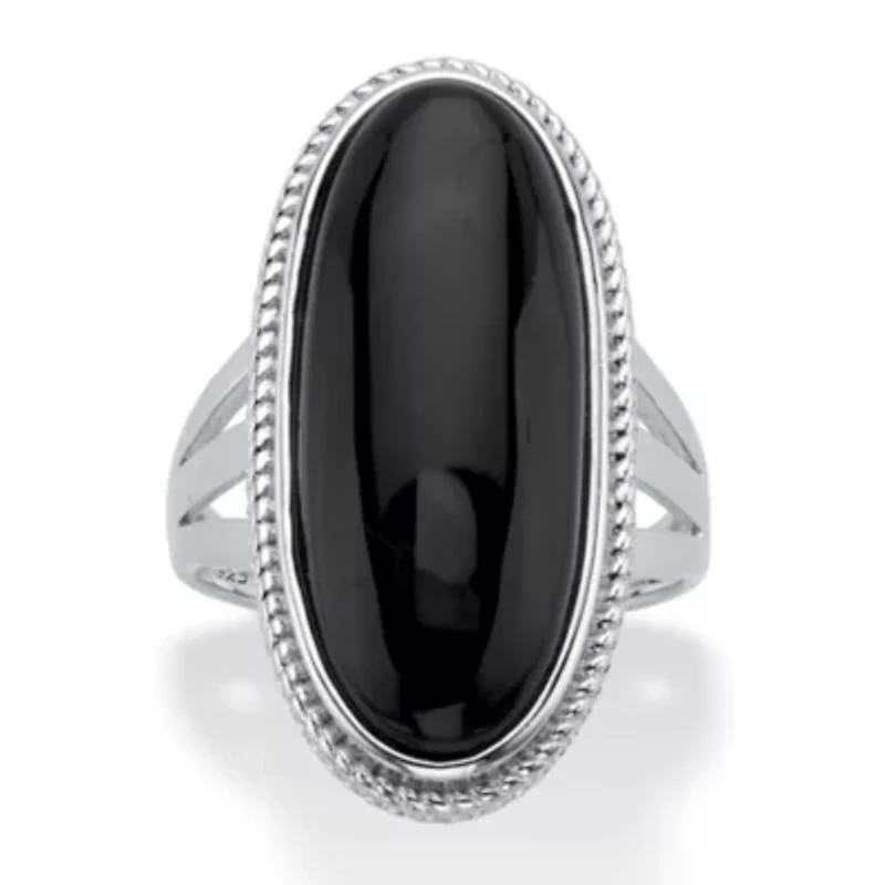 Genuine Black Onyx Sterling Silver Oval Cabochon Ring