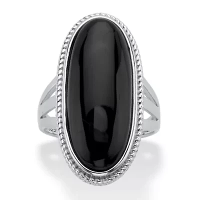 Genuine Black Onyx Sterling Silver Oval Cabochon Ring