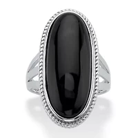 Genuine Black Onyx Sterling Silver Oval Cabochon Ring