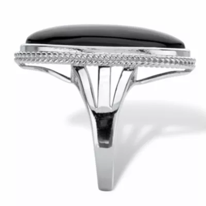 Genuine Black Onyx Sterling Silver Oval Cabochon Ring