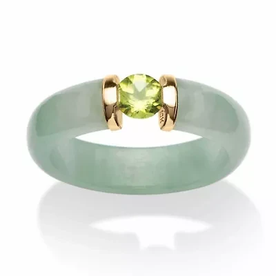.50 TCW Round Green Peridot and Genuine Jade 10k Yellow Gold Cabochon Ring