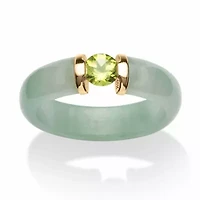 .50 TCW Round Green Peridot and Genuine Jade 10k Yellow Gold Cabochon Ring