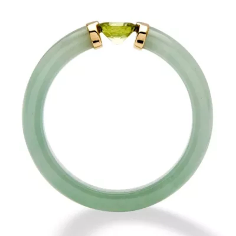 .50 TCW Round Green Peridot and Genuine Jade 10k Yellow Gold Cabochon Ring