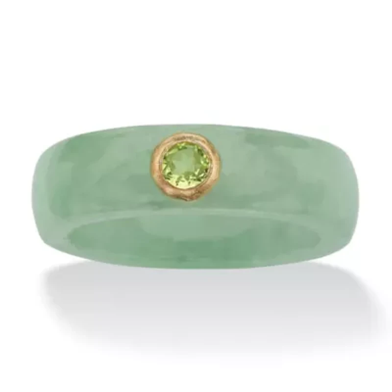 .26 TCW Round Genuine Peridot and Green Jade Ring 10k Gold