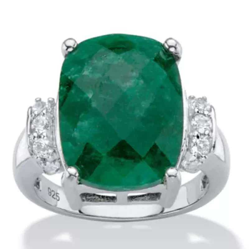 8.80 Cttw Genuine Emerald and White Tanzanite Sterling Silver Cocktail Ring