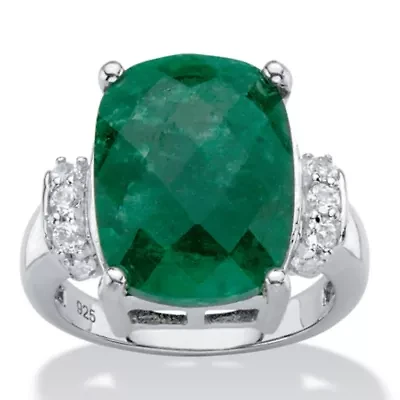 8.80 Cttw Genuine Emerald and White Tanzanite Sterling Silver Cocktail Ring