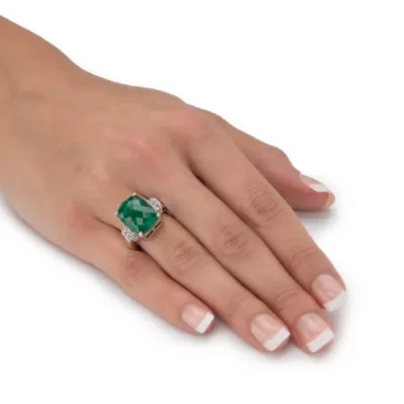 8.80 Cttw Genuine Emerald and White Tanzanite Sterling Silver Cocktail Ring