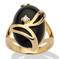 Oval-Shaped Onyx and Crystal Accent Cocktail Ring Gold-Plated